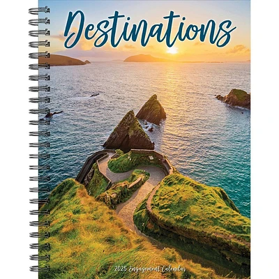 Willow Creek Press Destinations 2025 Engagement Calendar: Weekly Planner, Spiral Binding, 6.5x8.525, All Ages, Blue