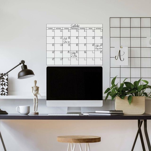 Basics Dry Erase Calendar Peel and Stick Giant Wall Decal Black - RoomMates: Vinyl, Self-Adhesive, Modern Decor