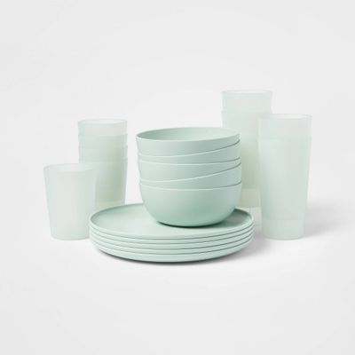 20pc Plastic Dinnerware Set Green - Room Essentials: BPA-Free, Modern, Dishwasher & Microwave Safe, Service for 5