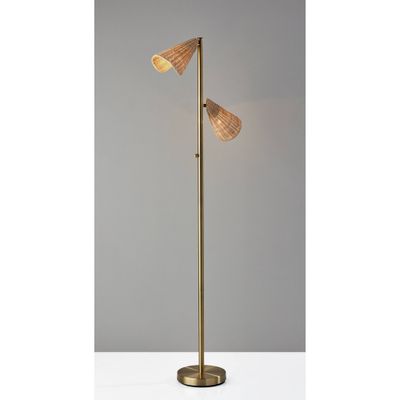 Cove Tree Floor Lamp Antique Brass - Adesso: Rattan Shades, Dual-Light, Articulating