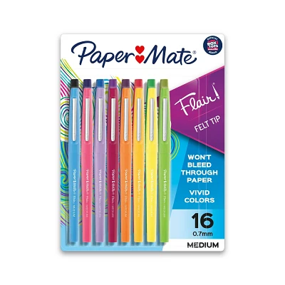 Paper Mate Flair 16pk Felt Tip Pens 0.7mm Medium Tip Multicolor