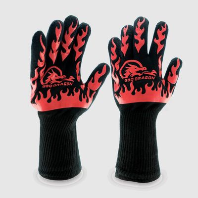 BBQ Extreme Heat Resistant Grill Gloves Black - BBQ Dragon: Aramid Fabric, Cotton Lined, Heatproof, Kitchen Textiles