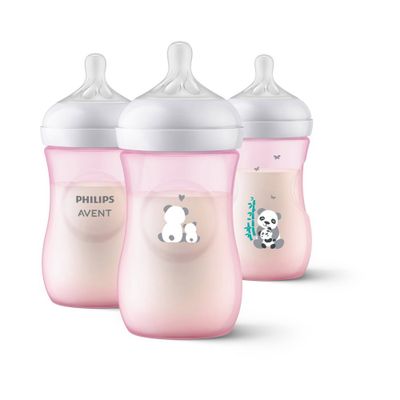 Philips Avent Natural Baby Bottle with Natural Response Nipple - Pink Panda Design - 9oz