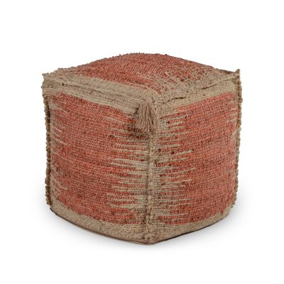 Jafar Square Handwoven Jute Pouf Rust and Khaki - Steve Silver Co.: Wool & Cotton, No Assembly Required