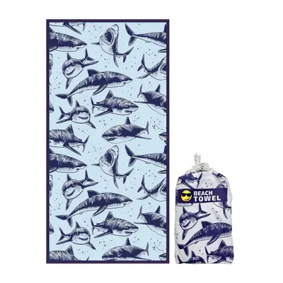 Shark Beach Towel - BeachTech: Microfiber Swim Towel, Jacquard Weave, Quick Dry, for All Ages