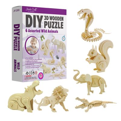 6ct Wooden Puzzle Wild Animals Bundle Set - Hands Craft