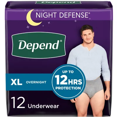 Depend Night Defense Incontinence Disposable Underwear for Men - Overnight Absorbency - XL