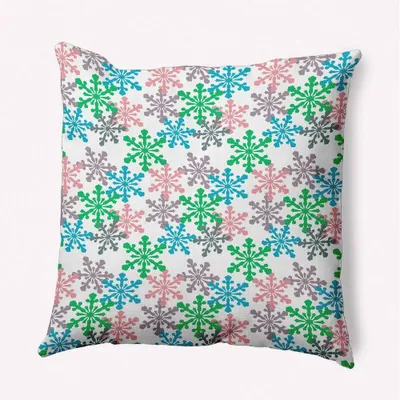 16x16 Snow Fall Square Throw Pillow Green - e by design: Holiday Cheer, Indoor Polyester Decor