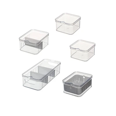 iDESIGN 5pc Recycled Plastic Refrigerator Organizer Bin Set with Lids