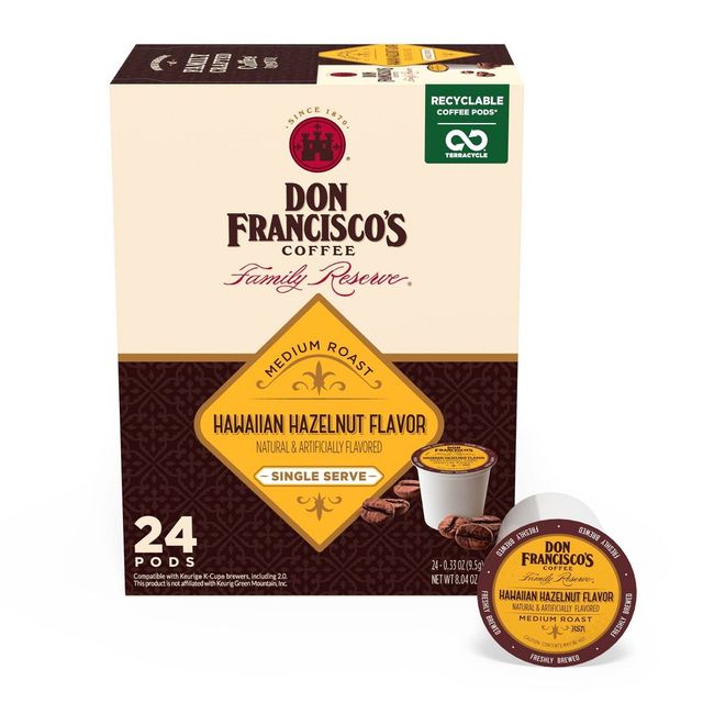 Don Franciscos Hawaiian Hazelnut Medium Roast Coffee - Single Serve Pods - 24ct