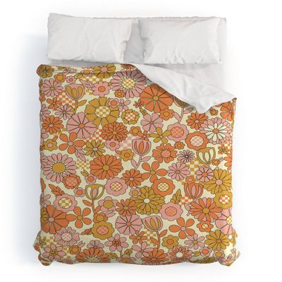 Deny Designs  Jenean Morrison Checkered Past in Coral Duvet Cover Set Orange/Pink: Microfiber, 300 Thread Count, Hidden Zipper