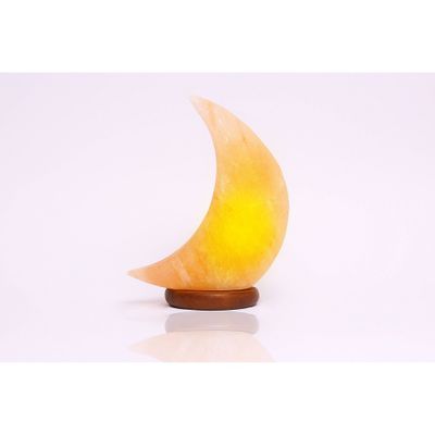 Q&A Himalayan Salt Moon Himalayan Salt Novelty Table Lamp : Crescent, Wood Base, Dimmer Switch