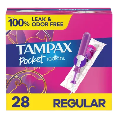 Tampax Pocket Radiant Compact Tampons Regular Absorbency - Unscented - 28ct