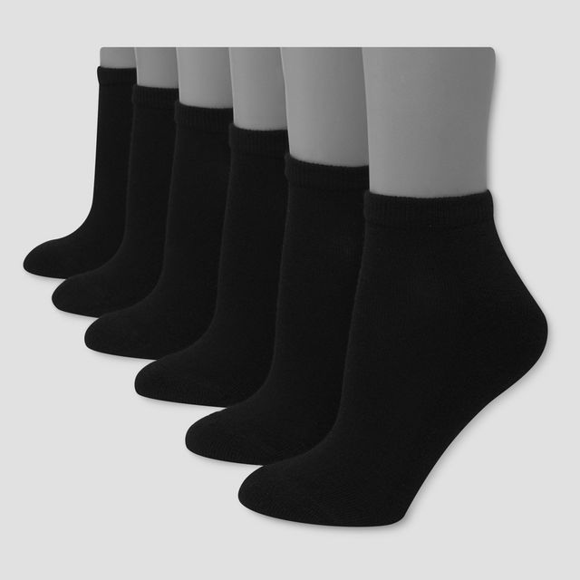Hanes Premium 6pk Womens Cushioned Low Cut Socks - Black 8-12