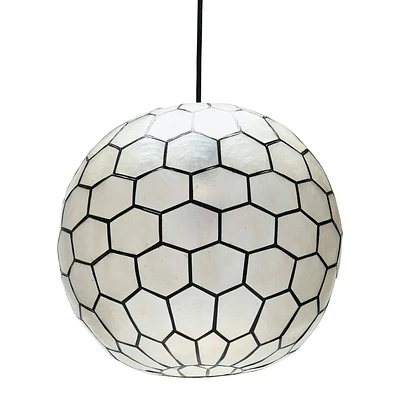 Storied Home 12x11 Capiz Honeycomb Globe Pendant Light: ETL Listed, UL Certified, Metal Body