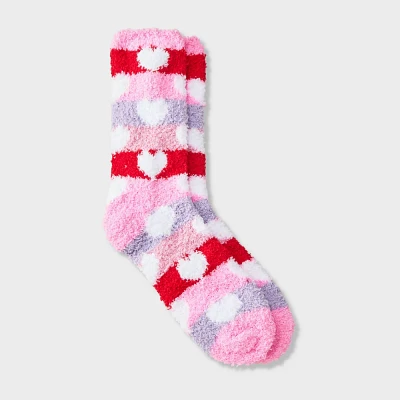 Women Stripey Heart Valentine Day Cozy Crew Sock - /Red/Purple 4-10