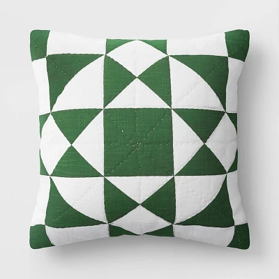 Quilted Printed Square Throw Pillow Ivory