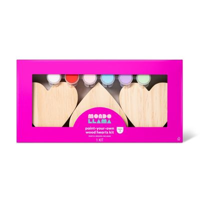 3pk Paint-Your-Own Valentines Day Wood Hearts Kit - Mondo Llama