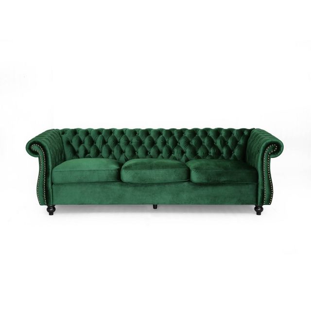 Christopher Knight Home Somerville Chesterfield Sofa Emerald: Upholstered, Tufted, Nailhead Trim, 3-Seater