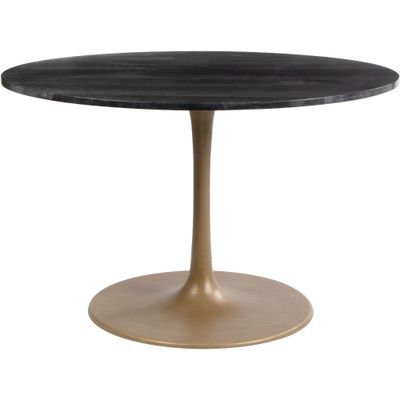 47.2 Lynnette Round Marble Dining Table Black - ZM Home: Seats 4, Gold Frame, Modern Style