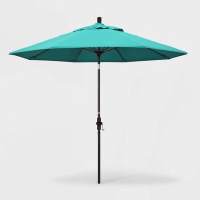 9 x 9 Sun Master Patio Umbrella Collar Tilt Crank Lift - Sunbrella  - Brown Pole - California Umbrella