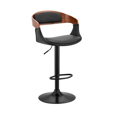 Benson Adjustable Counter Height Barstool with Black Faux Leather Seat Walnut Finish Back Chrome Base - Armen Living
