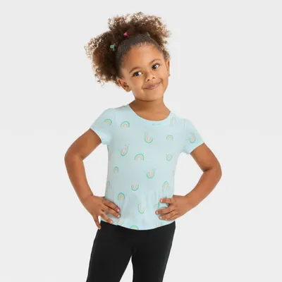 Toddler Girls Rainbow Short Sleeve T-Shirt - Cat & Jack Blue 12M: Ruffle Eyelet Sleeves, Jersey Fabric