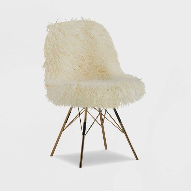 Remy Flokati Modern Faux Fur Accent and Office Chair Chair White - Linon