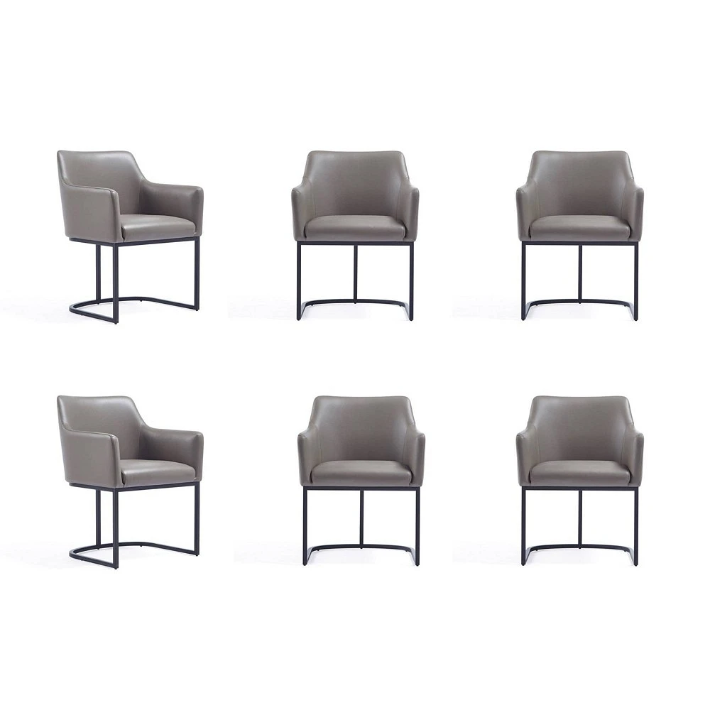 Manhattan Comfort Modern Serena Dining Armchair Upholstered in Leatherette with Steel Legs in Grey - Set of 2 Manhattan Comfort Modern Serena Dining Armchair Upholstered in Leatherette with Steel Legs in Grey - Set of 2