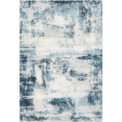 Livabliss 53x7 Lavadora Marble Pattern Machine Washable Rug Blue: Indoor Flatweave, Pet Friendly, Abstract Pattern