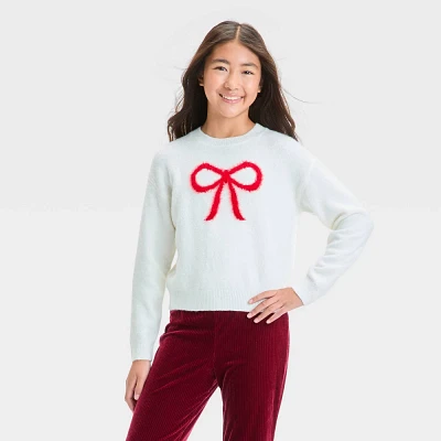 Girls Novelty Pullover Sweater with Large Bow - art class