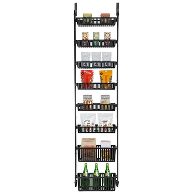 Smart Design 8-Tier Over The Door Hanging Pantry Organizer with 6 full Baskets and 2 Deep Baskets Black: Steel Kitchen Storage, 77 Height