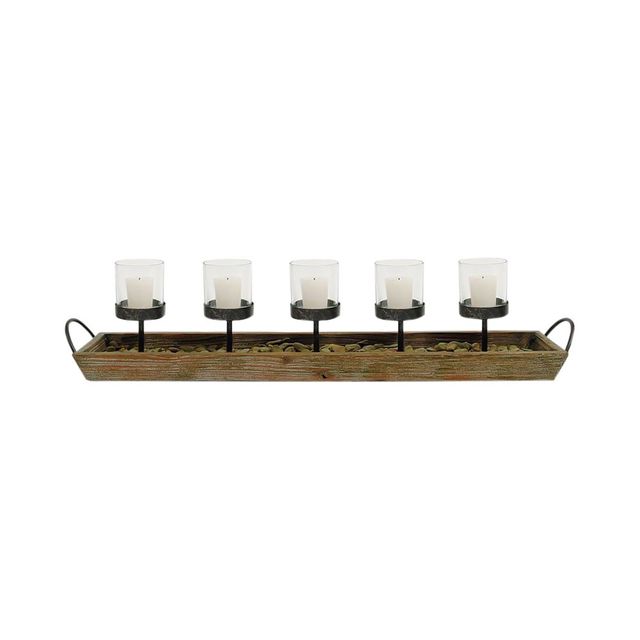 Wood and Metal Votive Holder - Storied Home: Elegant Tabletop Candle Centerpiece, Fits 5 Votives