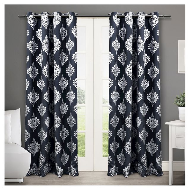 Set of 2 84x52 Medallion Blackout Thermal Grommet Top Window Curtain Panels Blue - Exclusive Home: Energy Efficient, UV Protection, Privacy