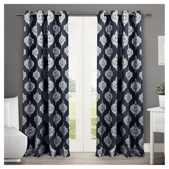 Set of 2 84x52 Medallion Blackout Thermal Grommet Top Window Curtain Panels Blue - Exclusive Home