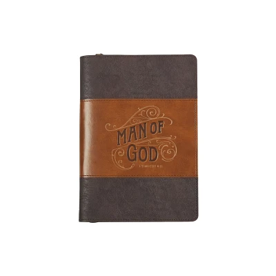 Journal Classic Zip Brown Two-Tone Man of God 1 Tim. 6:11 - (Leather Bound)