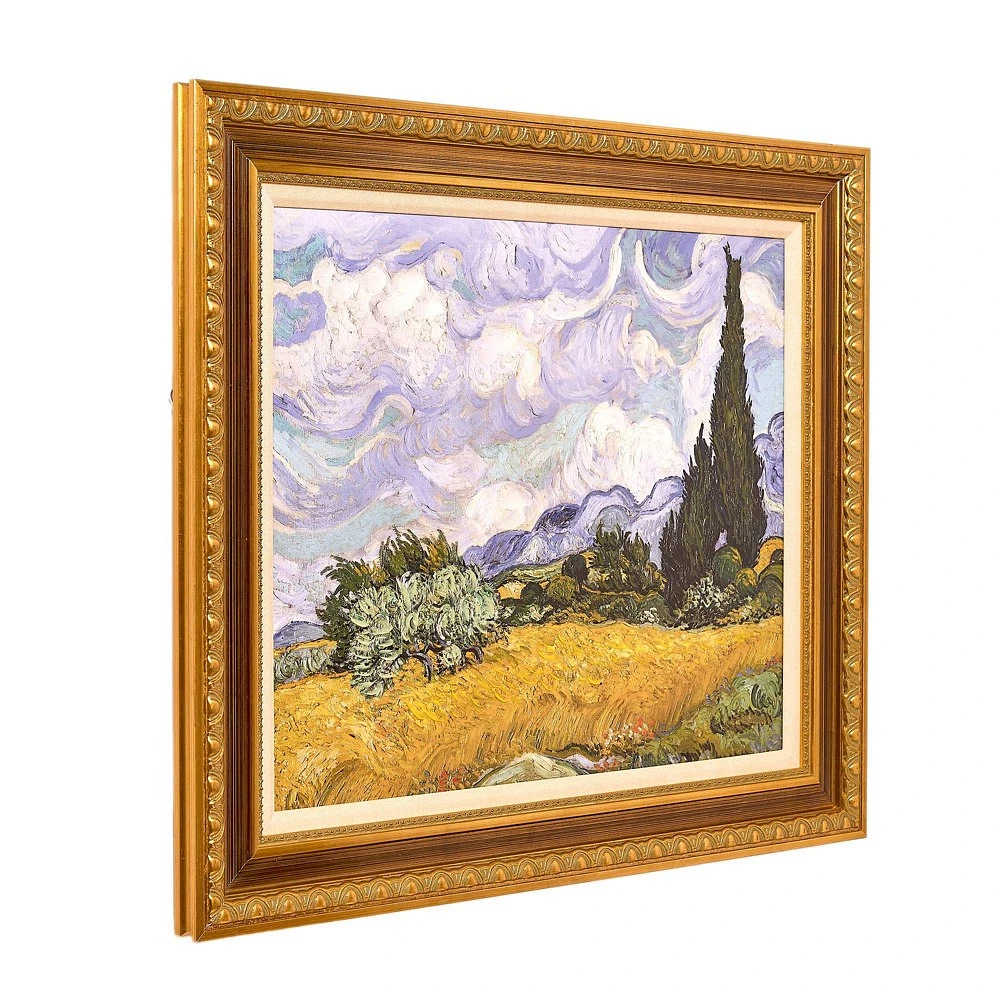 American Art Decor 30.75x26.75 Ornate Framed Wheat Field with Cypresses Canvas Print by Vincent van Gogh: Expressionist Wall Decor