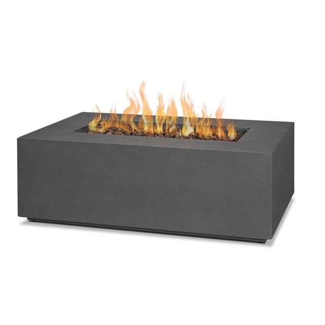 Aegean Small Rectangle Fire Table with NG Conversion Weather Slate - Real Flame