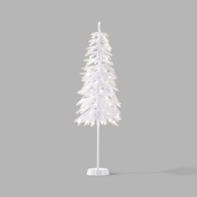 Pre-lit Slim White Tinsel Alpine Fir Artificial Christmas Tree White Lights - Wondershop