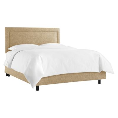 Skyline Furniture King Empire Linen Upholstered Bed: Contemporary Style, Piping Detail, Handcrafted