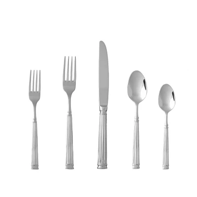 Fortessa Tableware Solutions 5pc Doria Flatware Set: 18/10 Stainless Steel, Traditional Style, Dishwasher-Safe, Silver