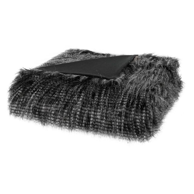 50x60 Adelaide Faux Fur Throw Blanket Black - Madison Park