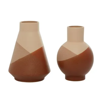 Set of 2 Ceramic Vases with Terracotta Accents Orange - Olivia & May: Modern Amphora Style, Indoor Use