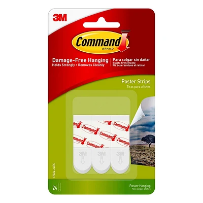 Command 24 Strips Small Sized Poster Strips Decorative Hooks White: 3M Command Adhesive Strips for Mounting, 1.75 Length