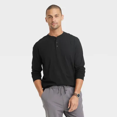 Men Long Sleeve Henley Shirt