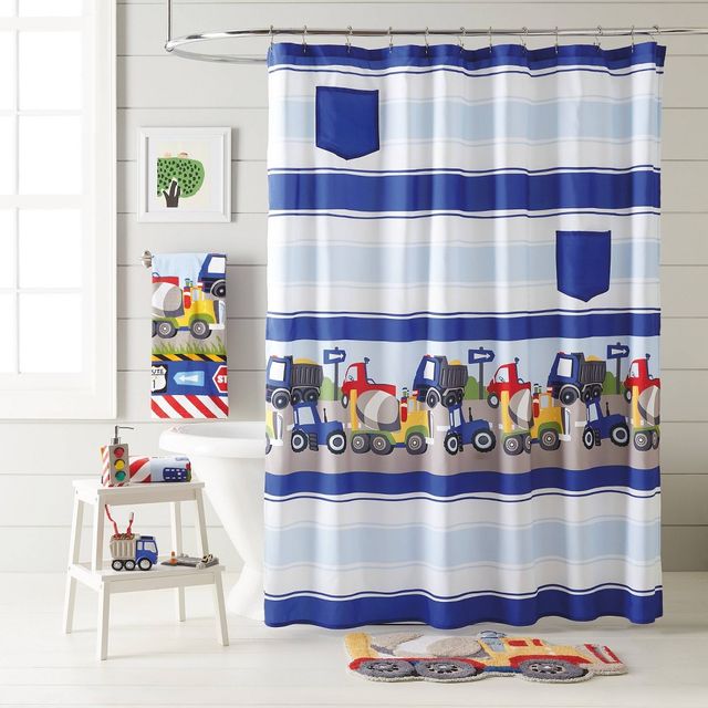 Trains and Trucks Printed Kids Shower Curtain - Dream Factory