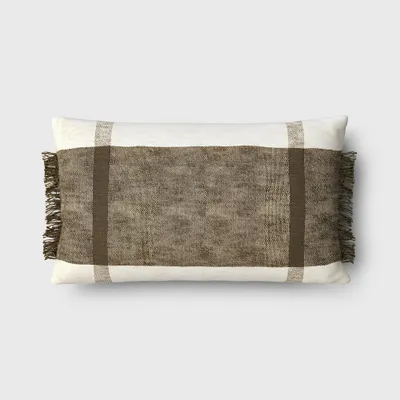 Oversized Textured Woven Cotton Striped Lumbar Throw Pillow  - Threshold: Fringe Detail, Indoor Use