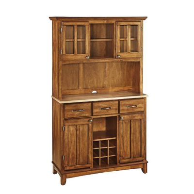 72.25 Sideboard Buffet Servers with Wood Top and Hutch Oak Brown - Home Styles