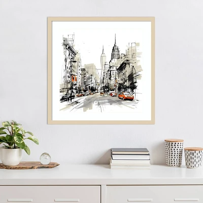 Amanti Art 25x25 Illustrated City II New York by Walker Noble Wood Framed Wall Art Print