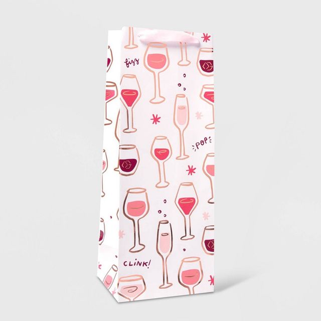 Wine Bag with Wine Glass and Foil Pink/Gold - Spritz